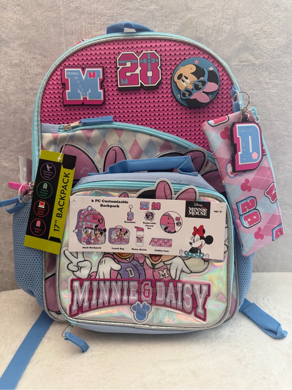 Disney Minnie Mouse & Daisy 6 Piece Backpack Set 17” blue pink